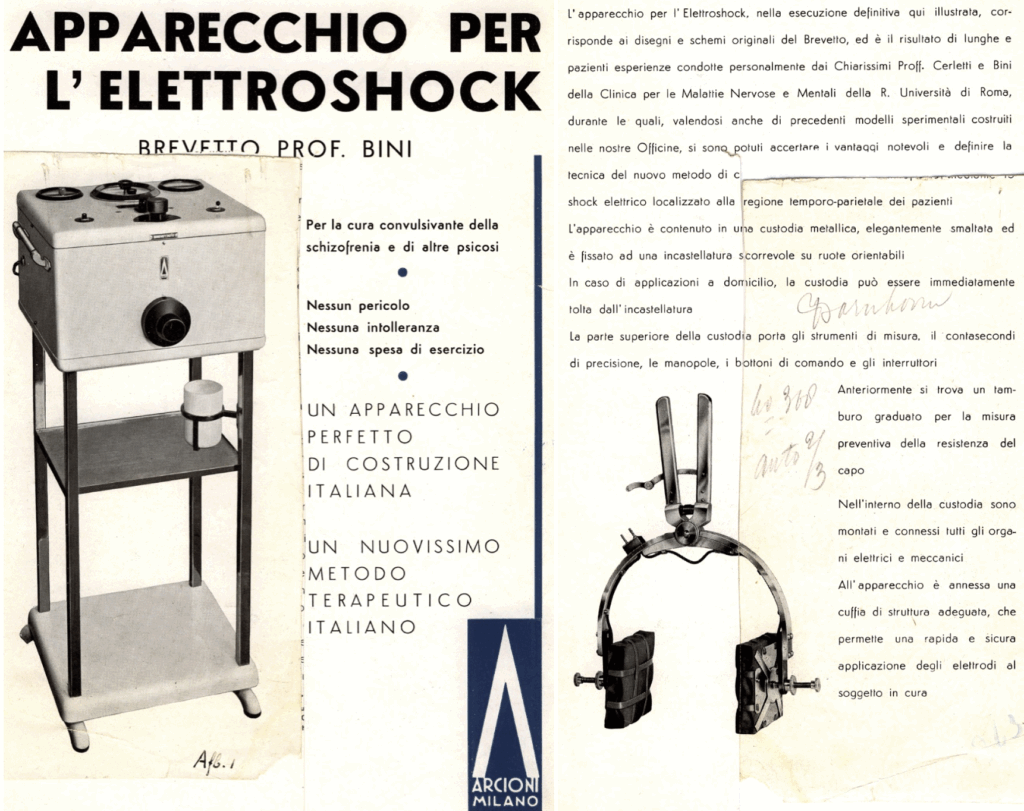 Apparecchio per l’elettroshock – brevetto Prof. Bini 1939