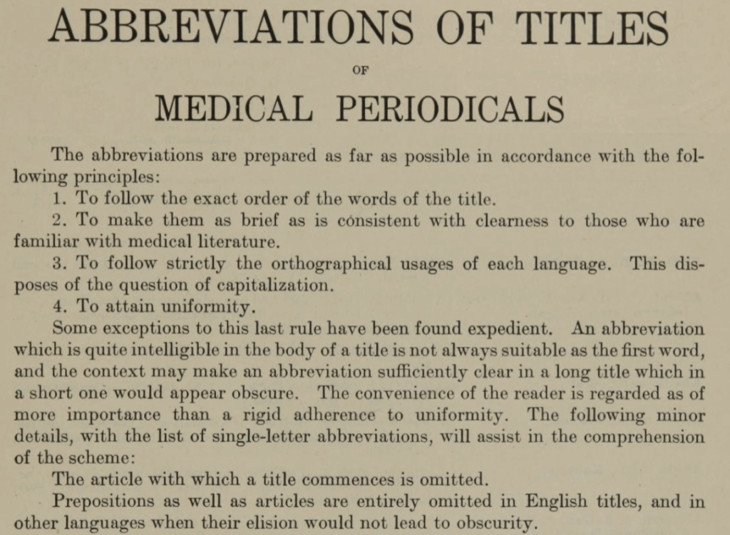 Abbreviations of Medical titles of medical periodicals