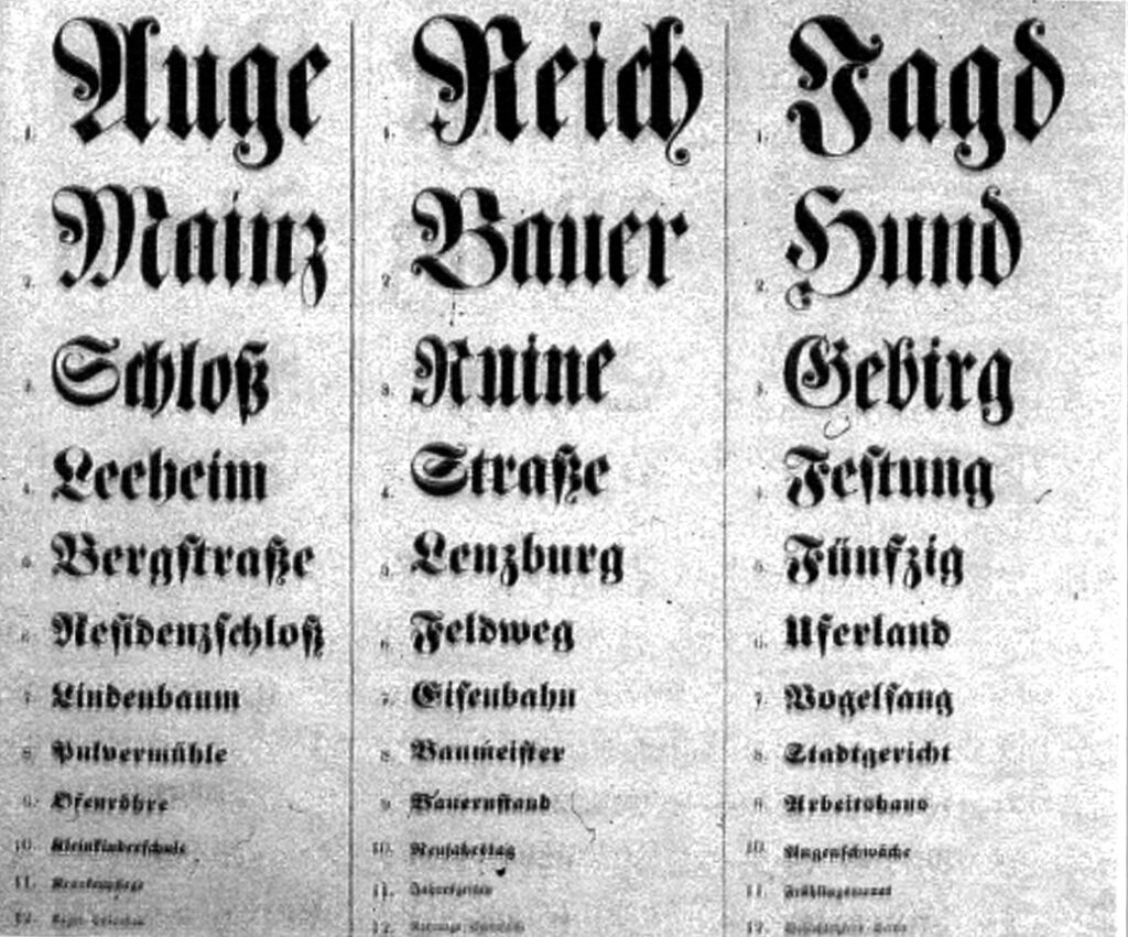 Schriftnummerprobe für Gesichtsleidende 1843