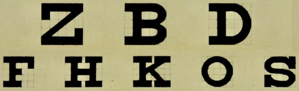 Snellen 1862 5 x 5 grid for letters