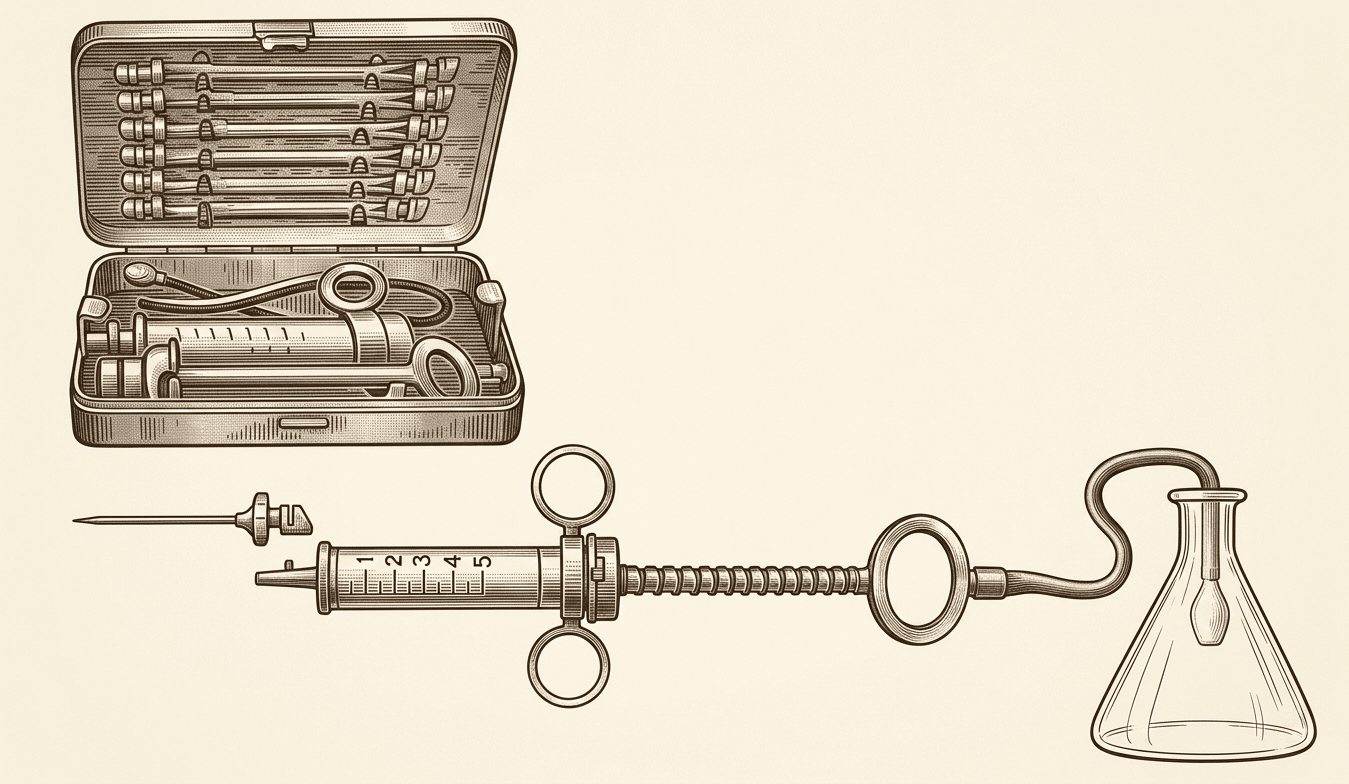 Babcock’s self-filling syringe for local anesthesia. Babcock’s self-filling syringe for local anesthesia.
